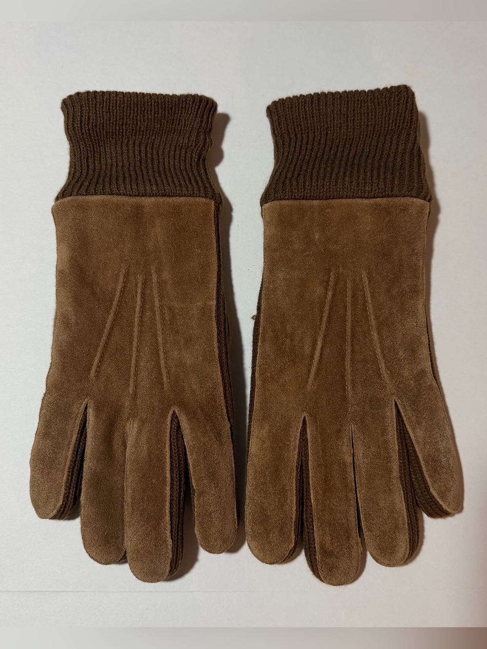 Women’s  Brown Suede Knit-Cuff Gloves